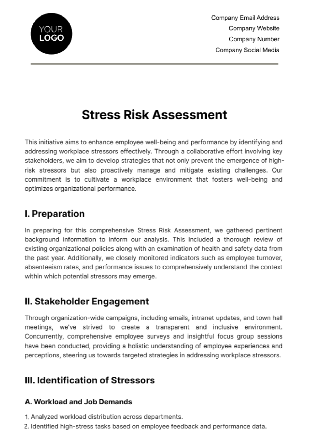 Free Stress Risk Assessment Template