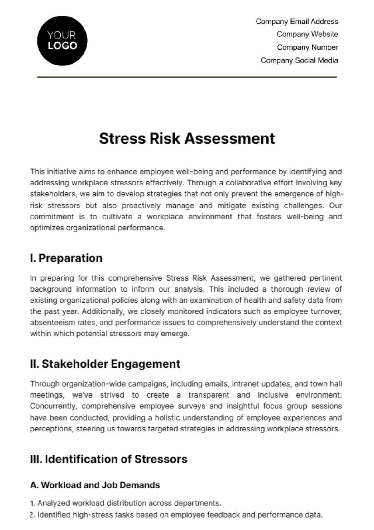 Stress Risk Assessment Template - Edit Online & Download