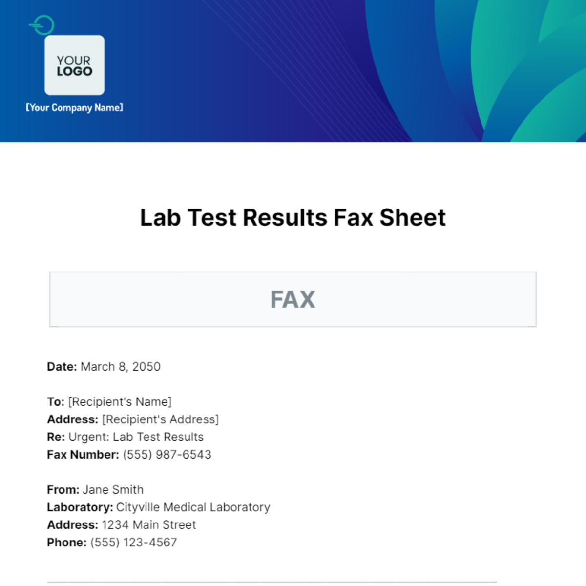 Lab Test Results Fax Sheet Template