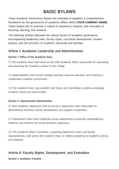 Free Basic Bylaws Template to Edit Online