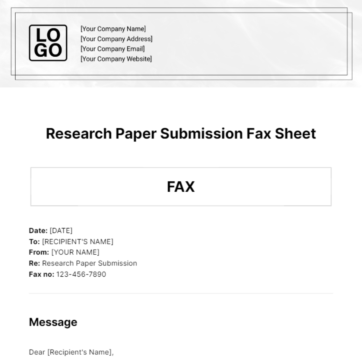 Research Paper Submission Fax Sheet Template