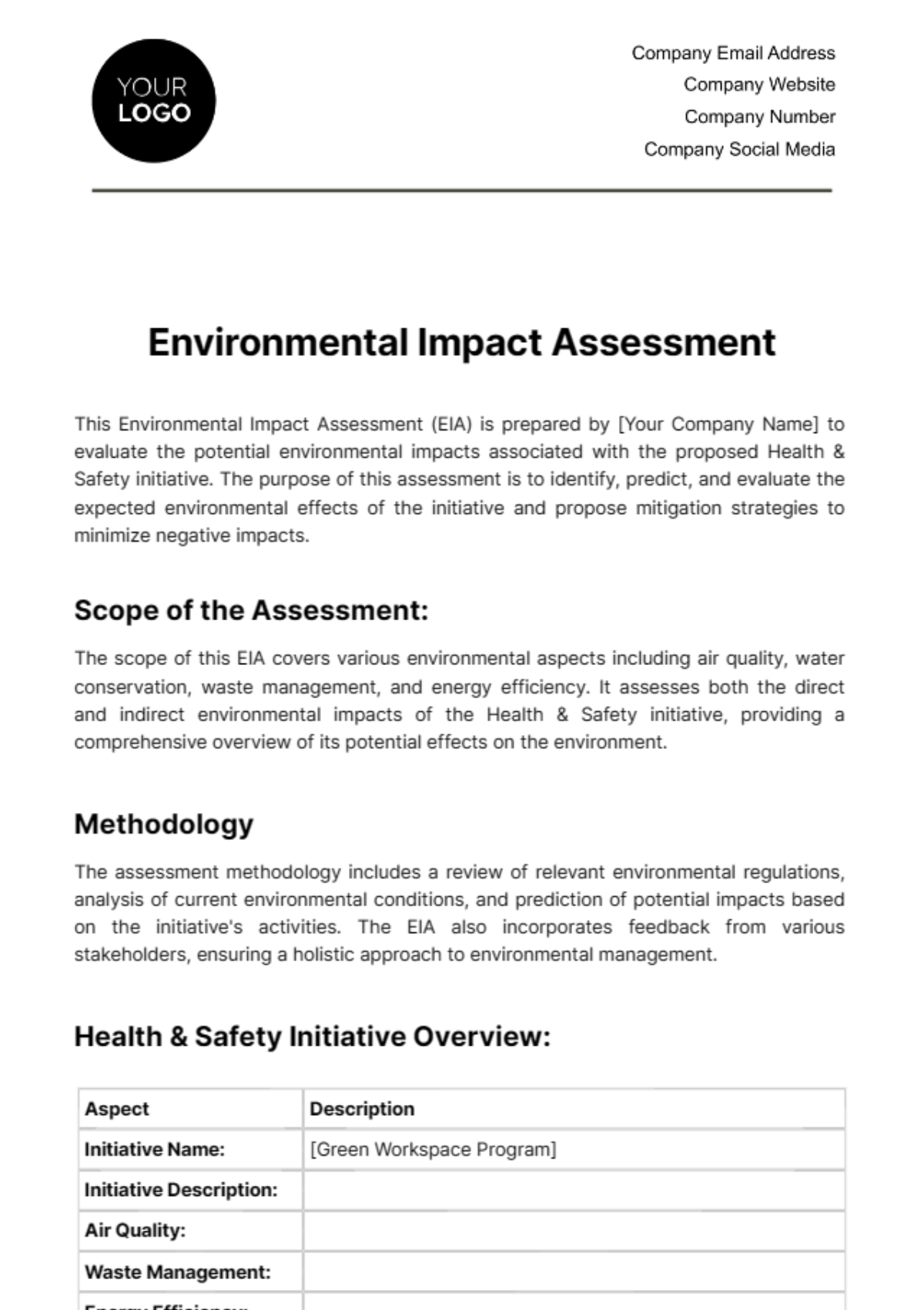 Environmental Impact Assessment Template - Edit Online & Download