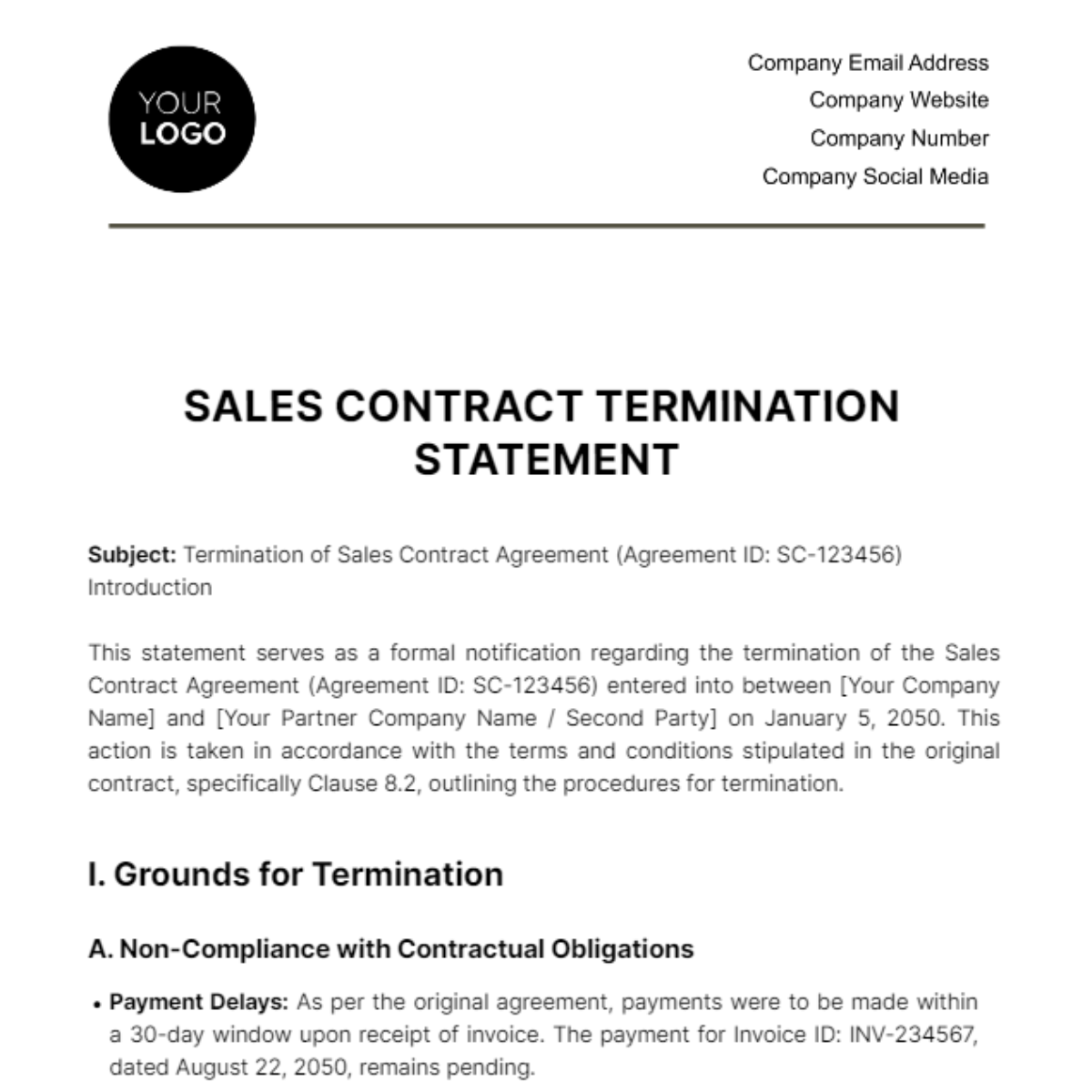 Free Sales Contract Termination Statement Template