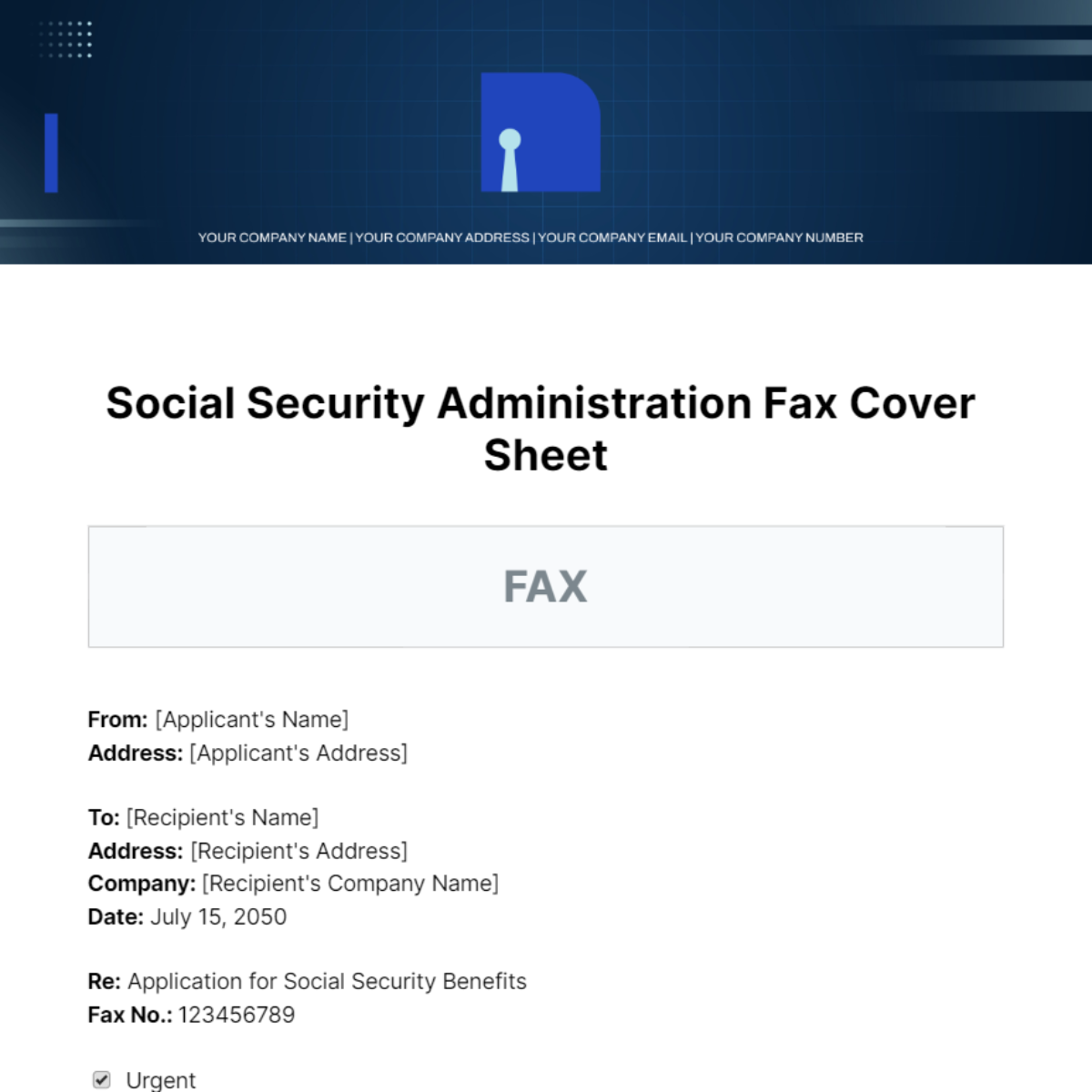 Social Security Administration (Ssa) Fax Cover Sheet Template