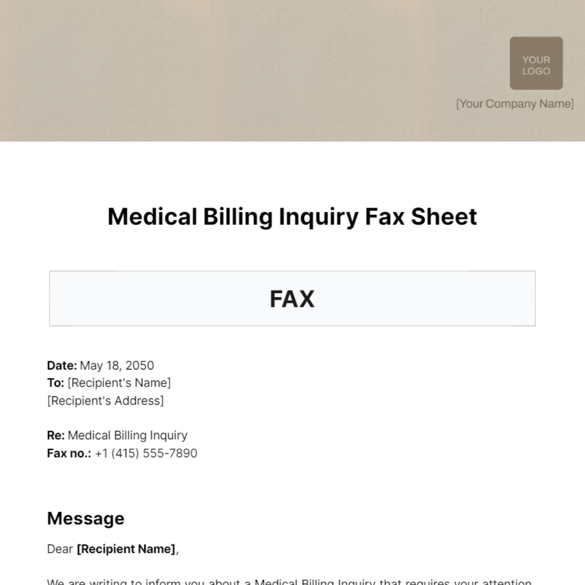 Medical Billing Inquiry Fax Sheet Template