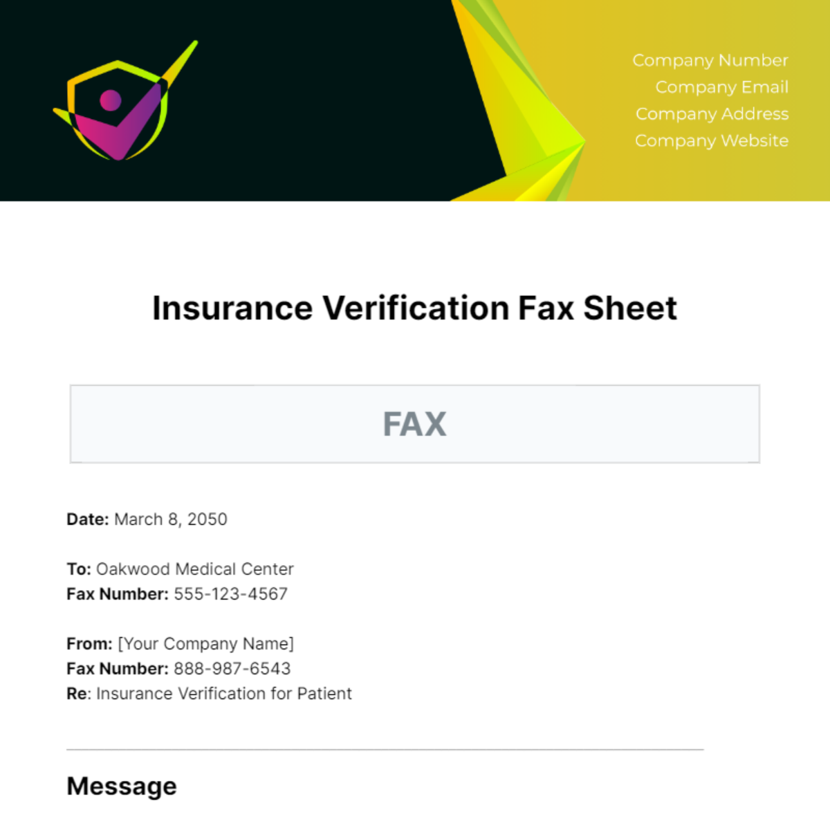 Insurance Verification Fax Sheet Template