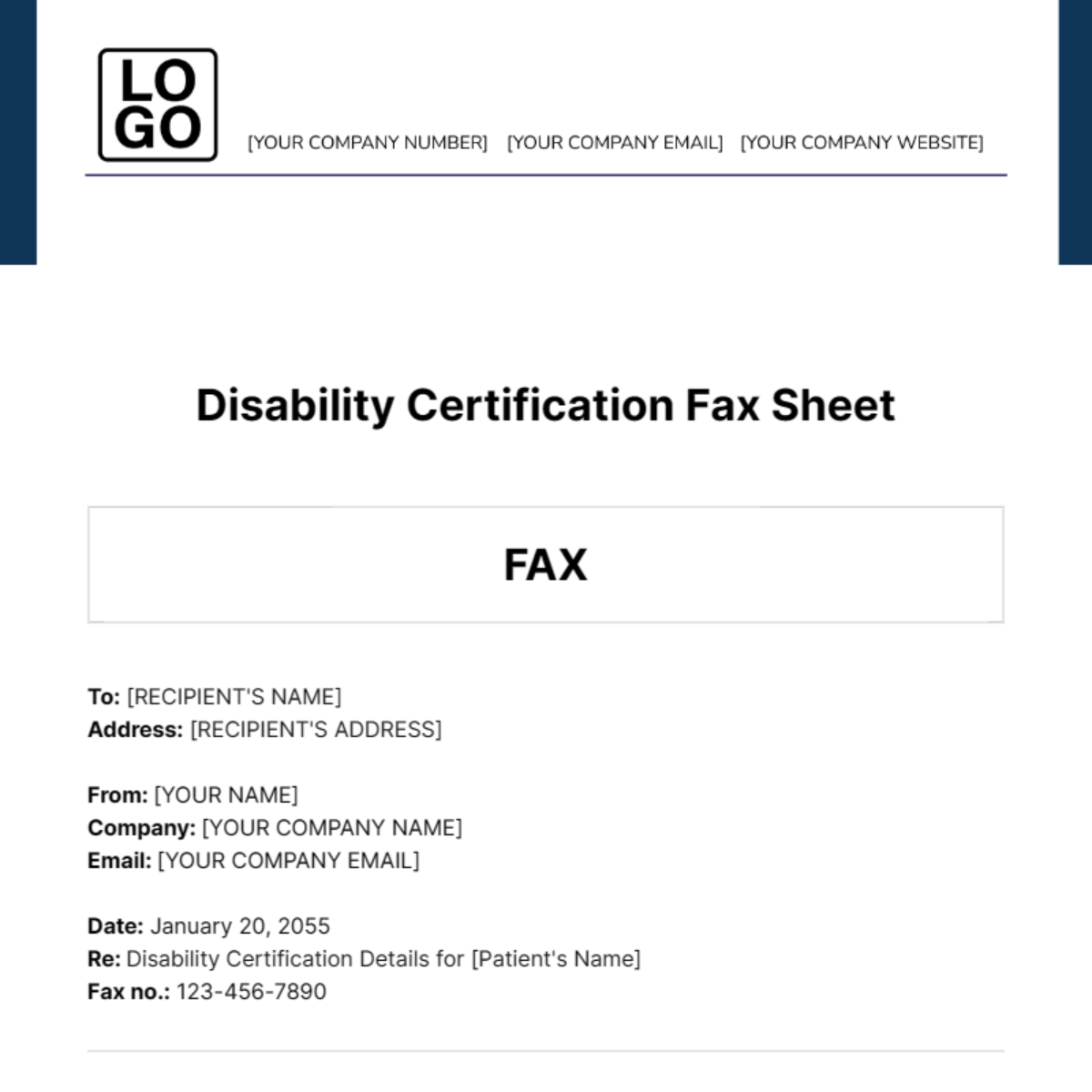 Disability Certification Fax Sheet Template