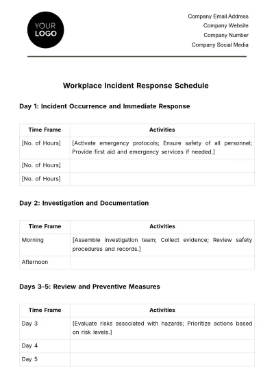Free Workplace Incident Response Schedule Template to Edit Online