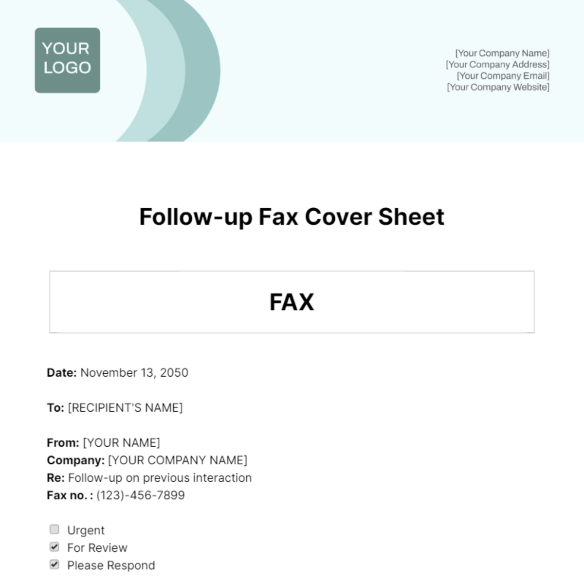 Follow-up Fax Cover Sheet Template