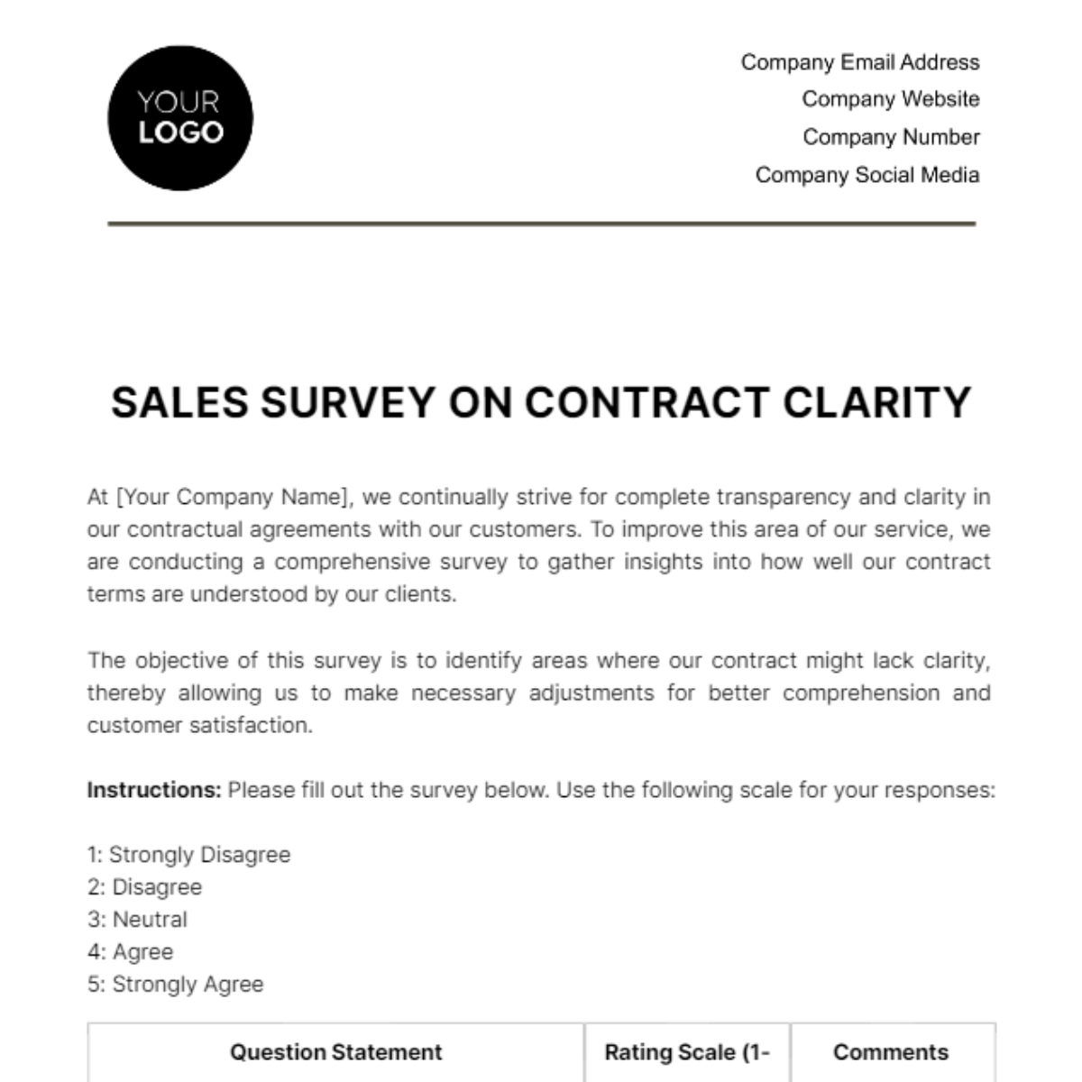 Free Sales Survey on Contract Clarity Template