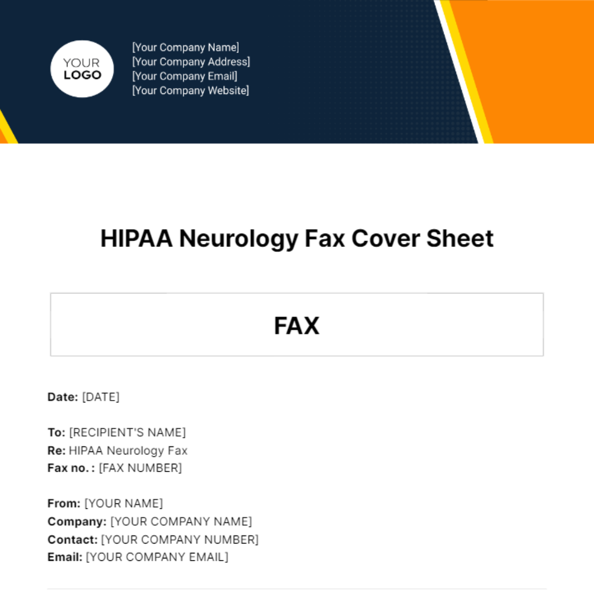 HIPAA Neurology Fax Cover Sheet Template