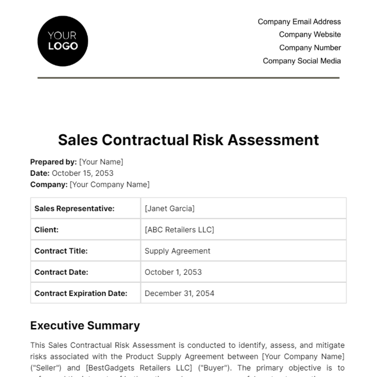 Sales Contractual Risk Assessment Template