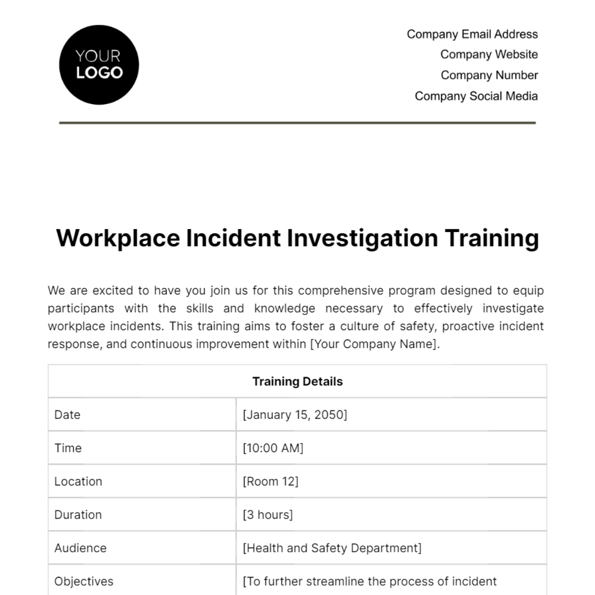 Free Workplace Incident Investigation Training Template