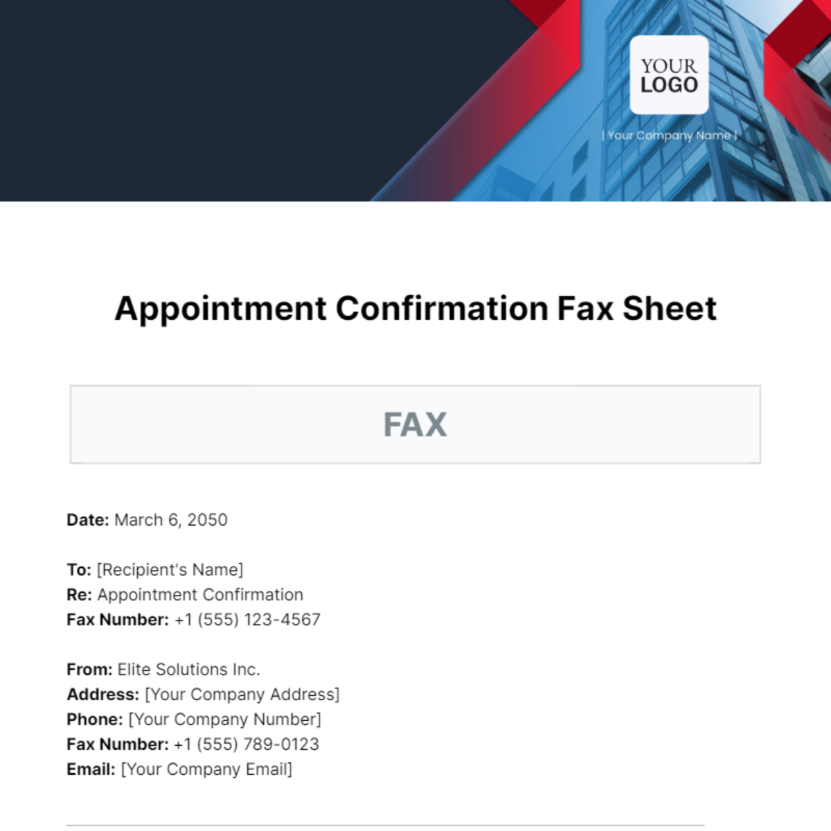 Appointment Confirmation Fax Sheet Template