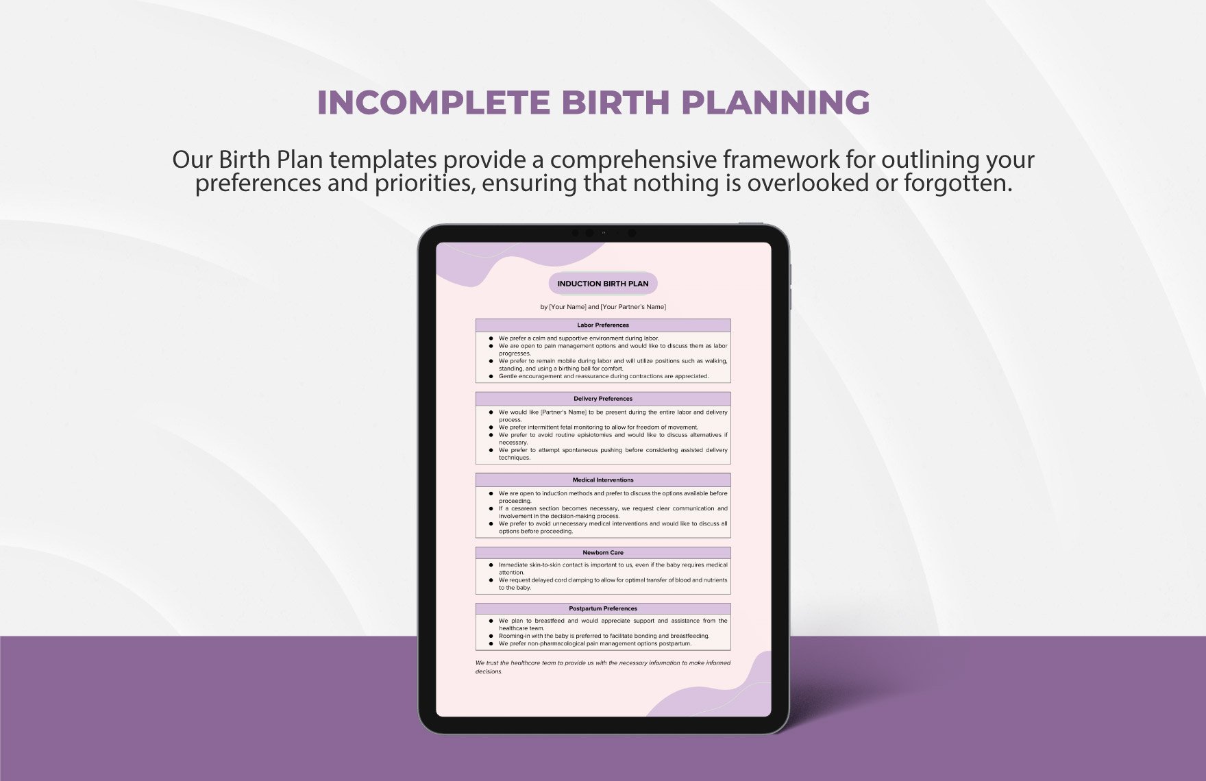 Induction Birth Plan Template