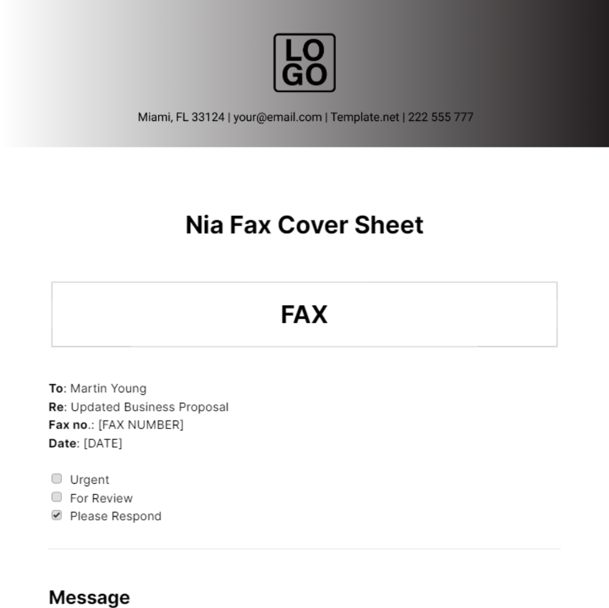 Nia Fax Cover Sheet Template - Edit Online & Download