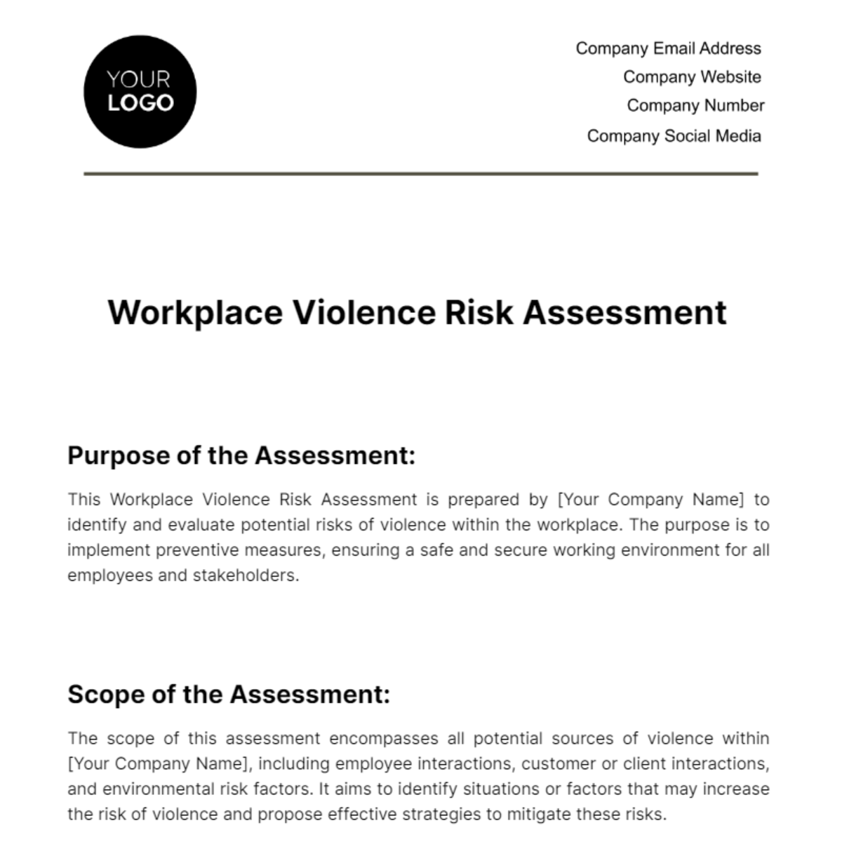 Free Workplace Violence Risk Assessment Template