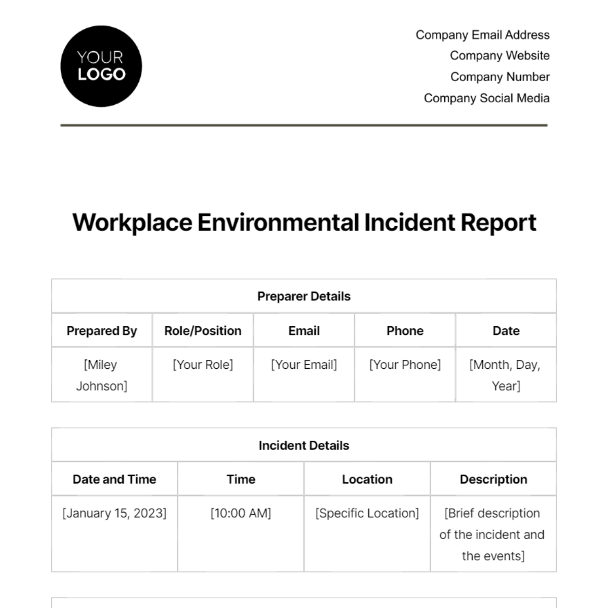 Workplace Environmental Incident Report Template - Edit Online & Download