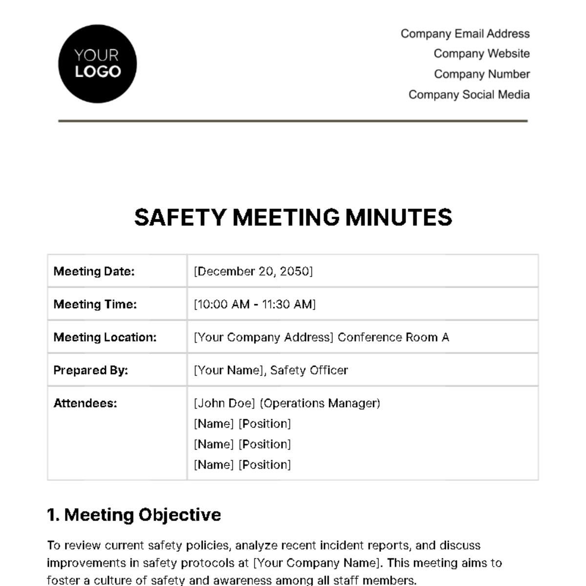 Free Safety Meeting Minutes Template