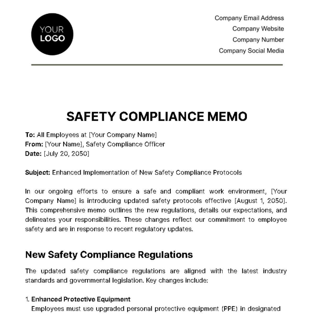 Free Safety Compliance Memo Template