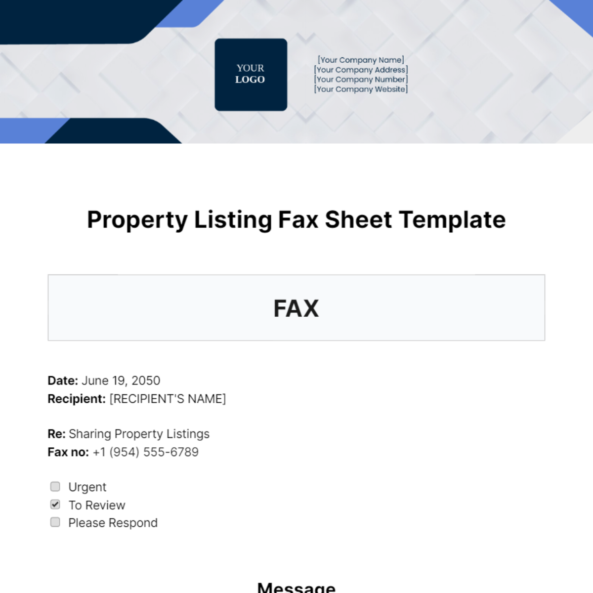 Free Property Listing Fax Sheet Template