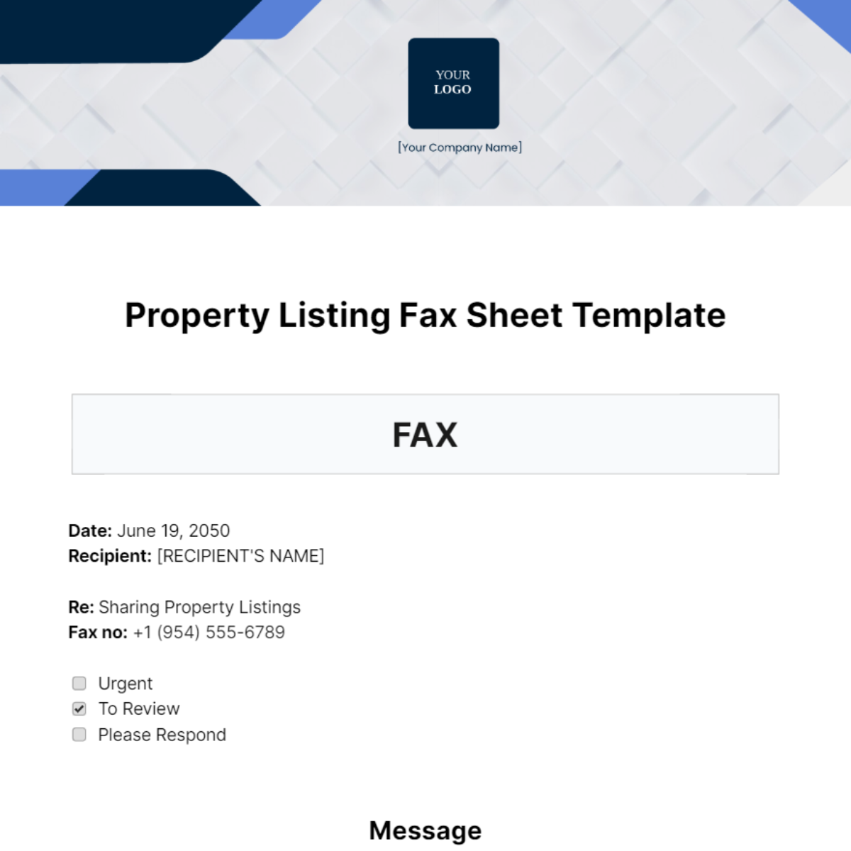 Property Listing Fax Sheet Template