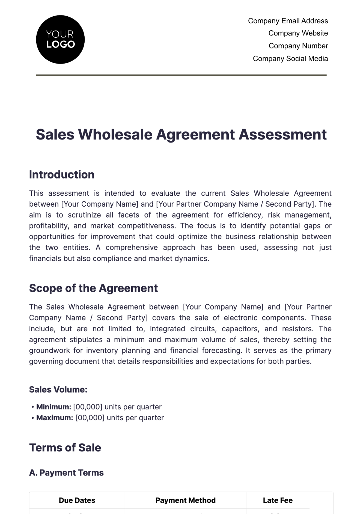 Sales Wholesale Agreement Assessment Template - Edit Online & Download