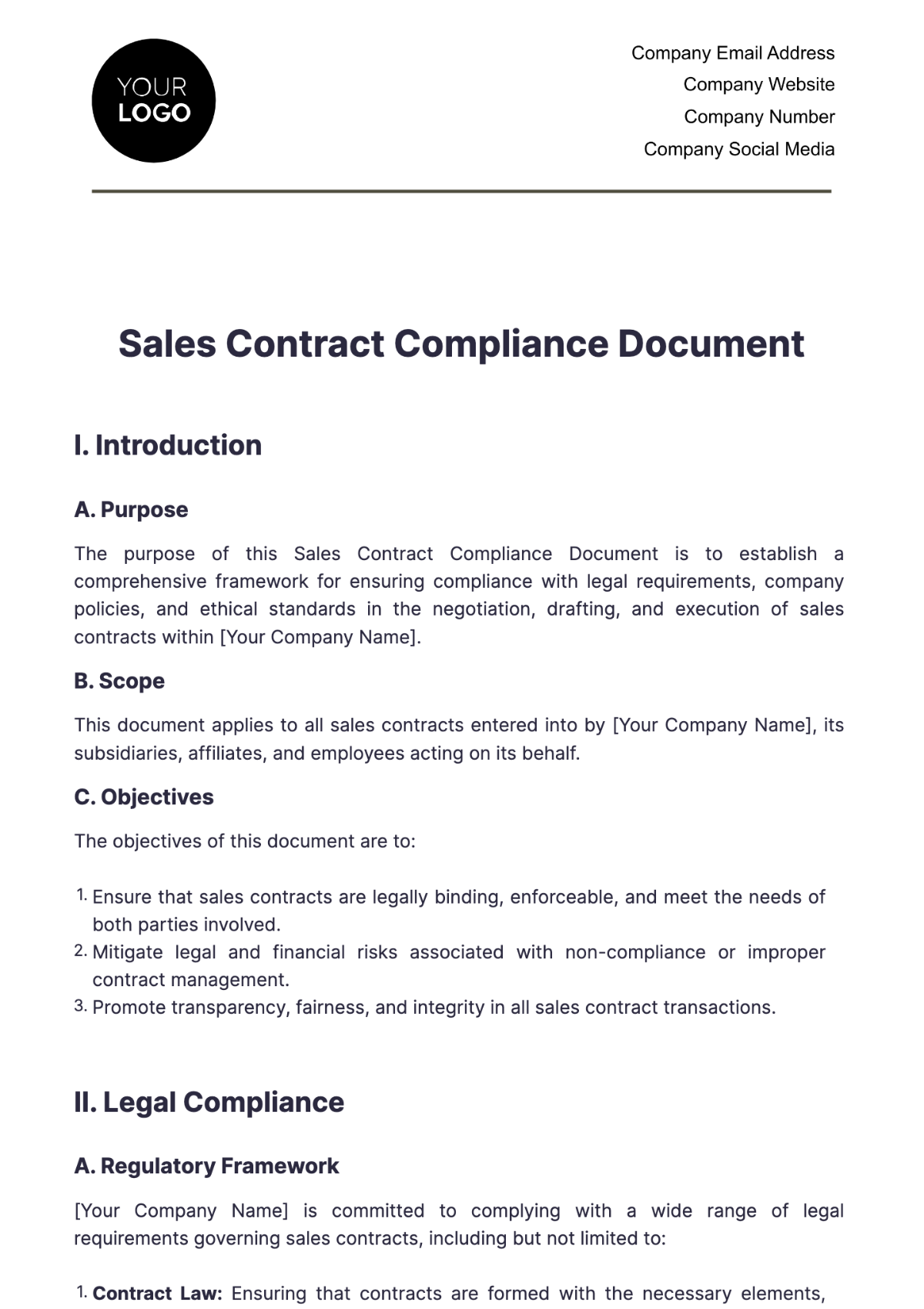 Sales Contract Compliance Document Template - Edit Online & Download