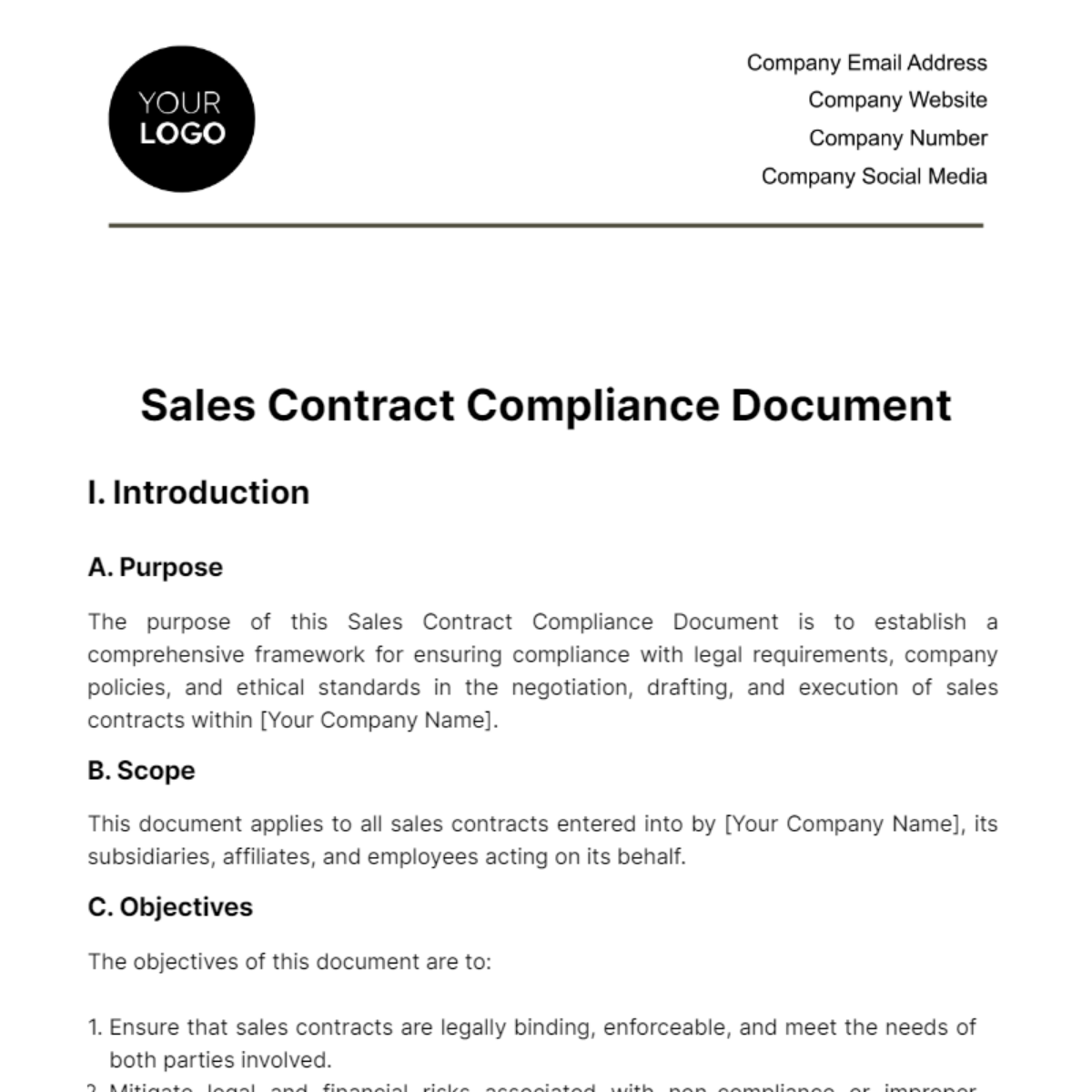 Free Sales Contract Compliance Document Template