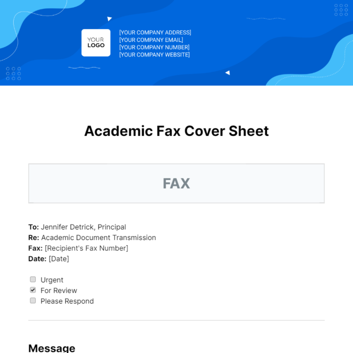 Free Academic Fax Cover Sheet Template