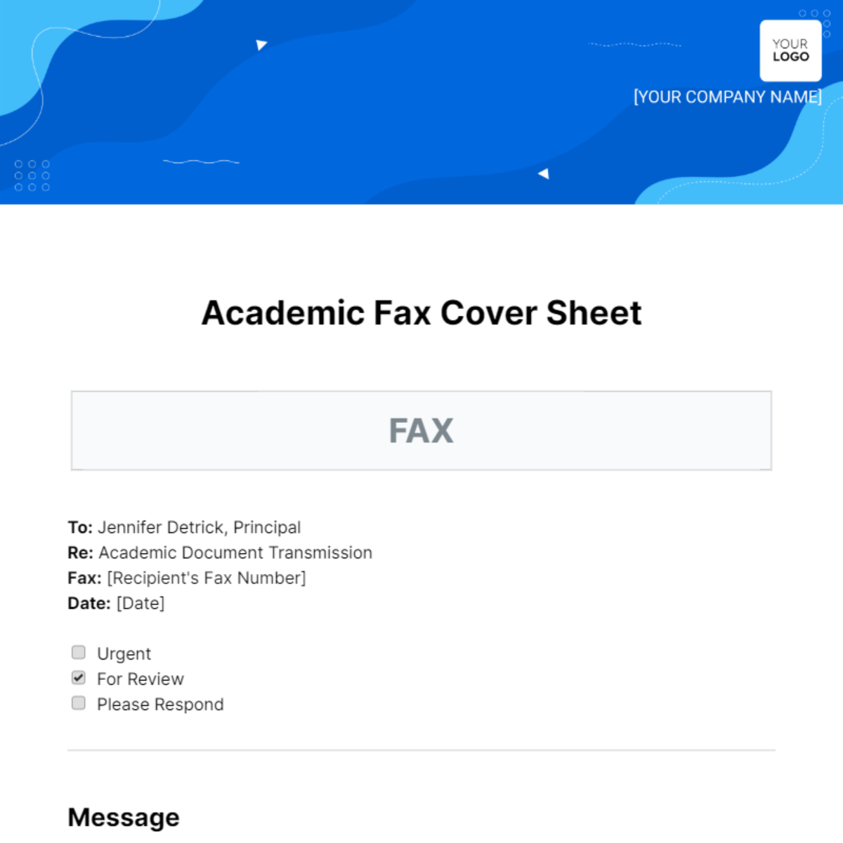 Academic Fax Cover Sheet Template