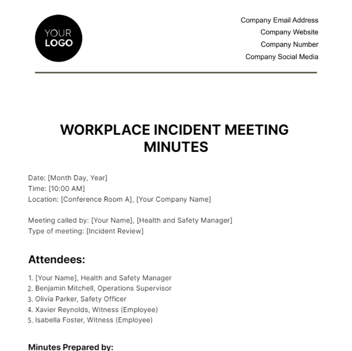 Workplace Incident Meeting Minutes Template