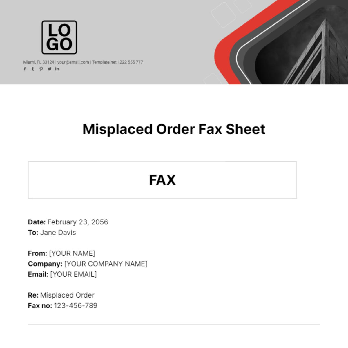 Free Misplaced Order Fax Sheet Template