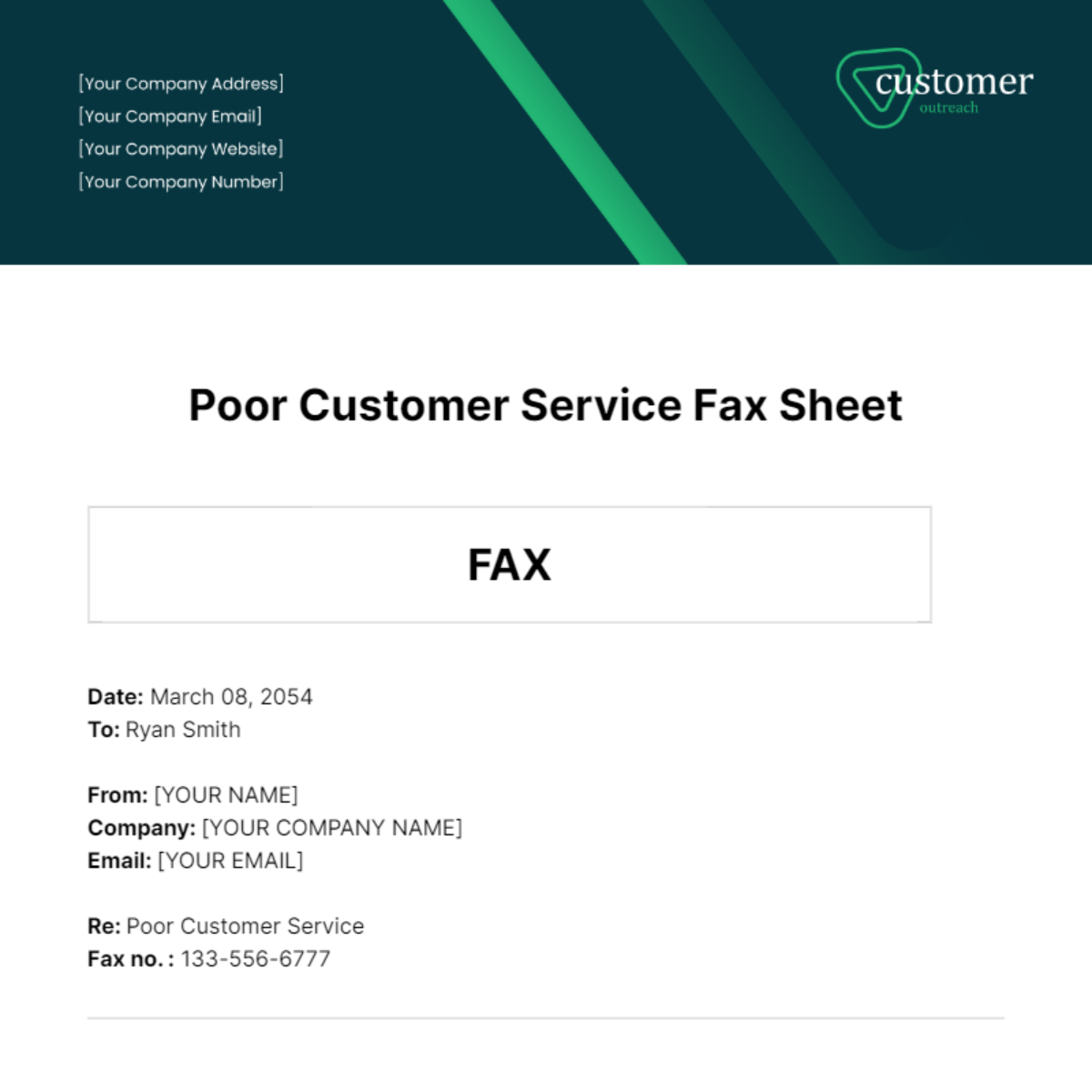 Free Poor Customer Service Fax Sheet Template