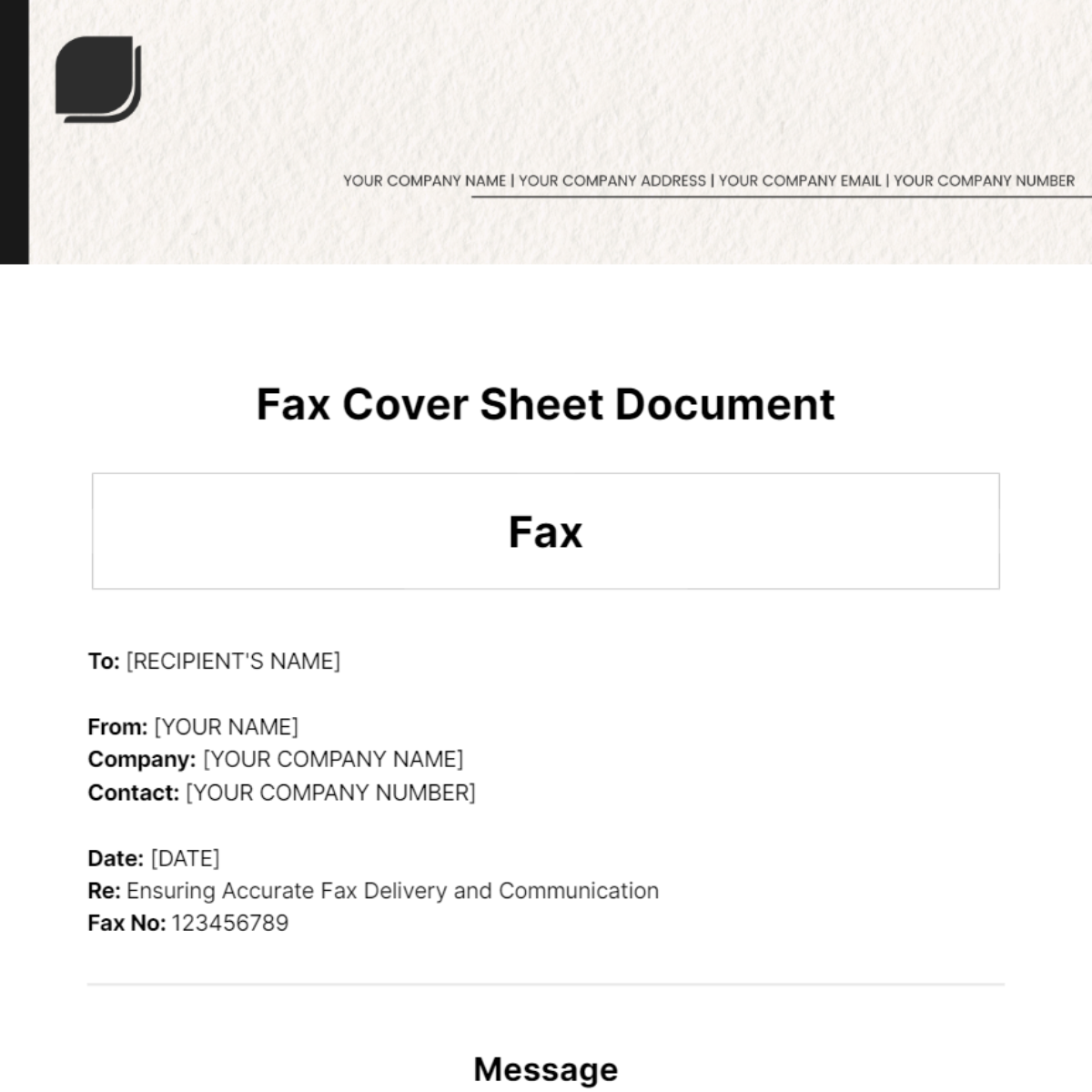 Fax Cover Sheet Document Template