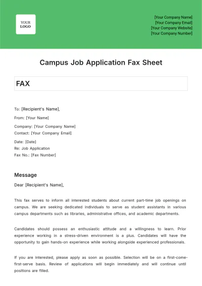 Free Campus Job Application Fax Sheet Template to Edit Online