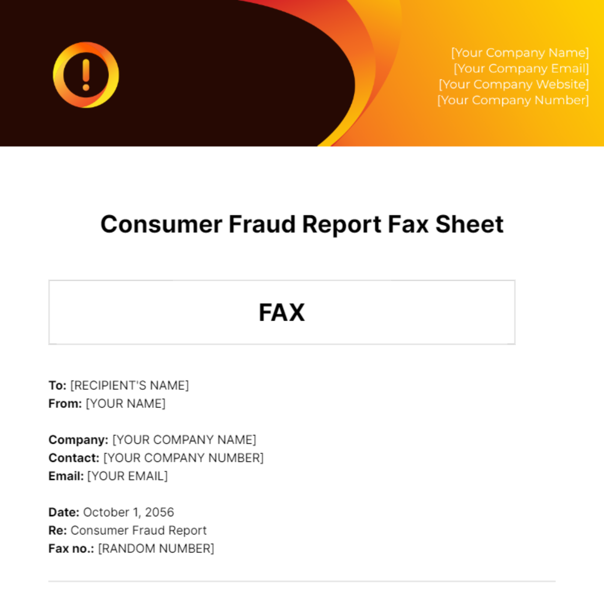 Free Consumer Fraud Report Fax Sheet Template