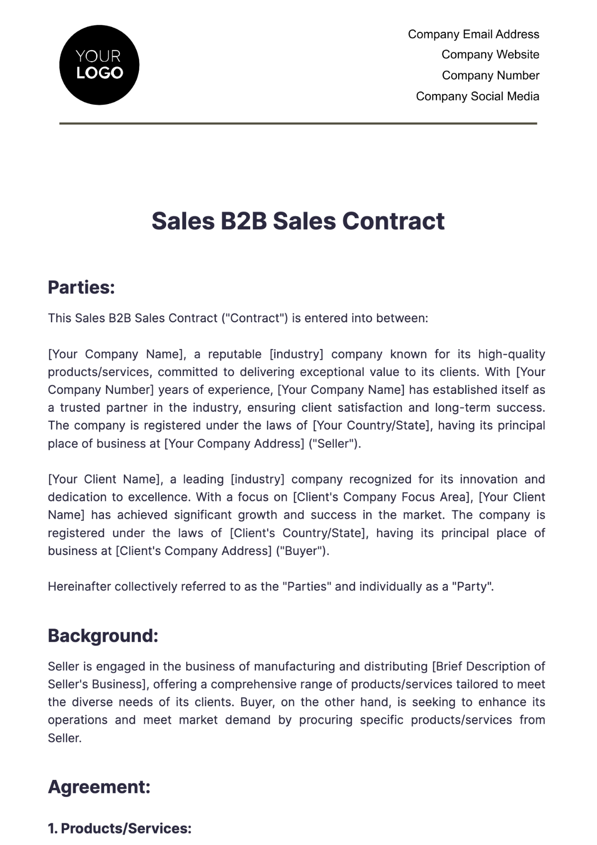 Sales B2B Sales Contract Template - Edit Online & Download