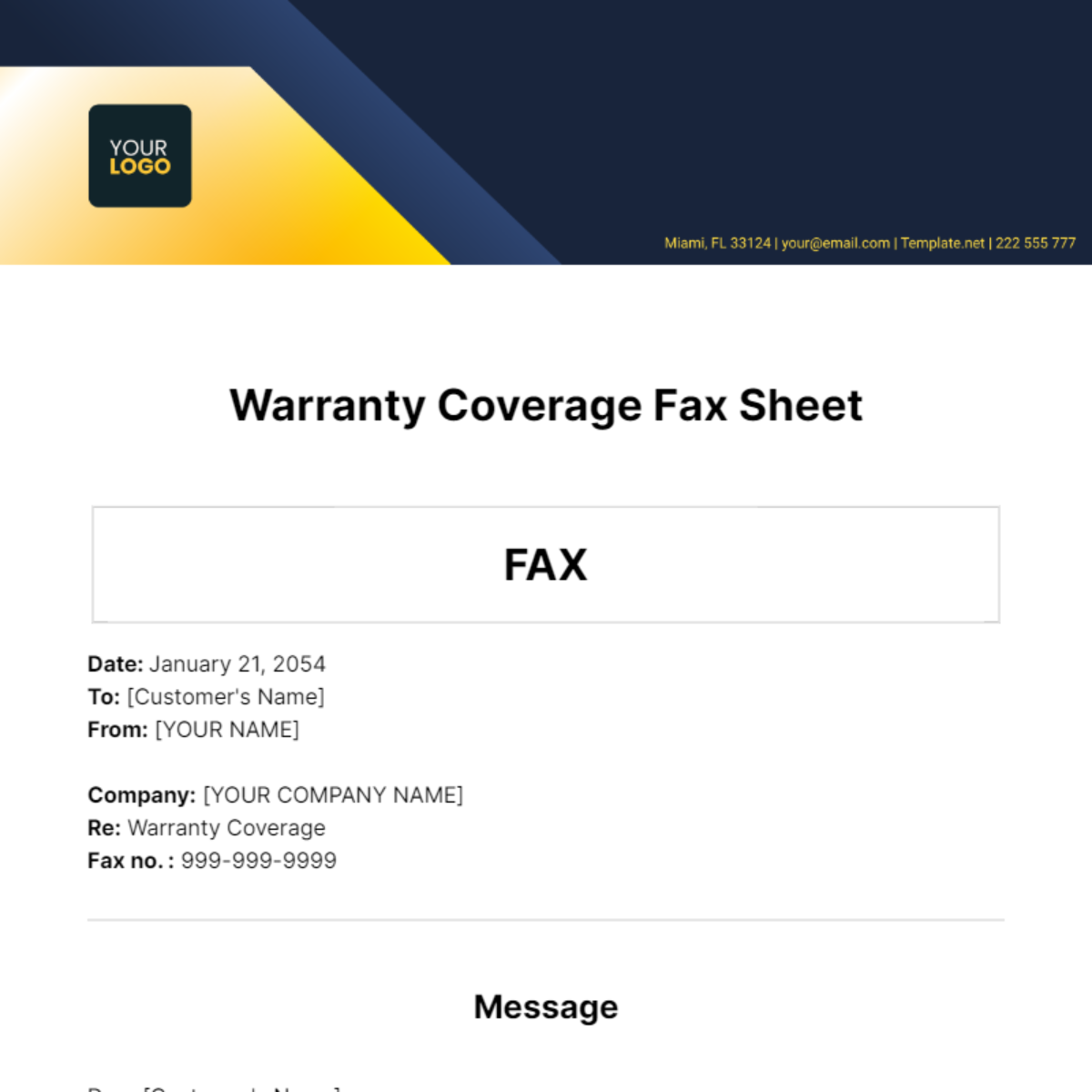 Free Warranty Coverage Fax Sheet Template
