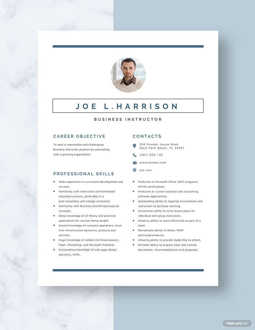 Business Instructor Resume in Word, Apple Pages