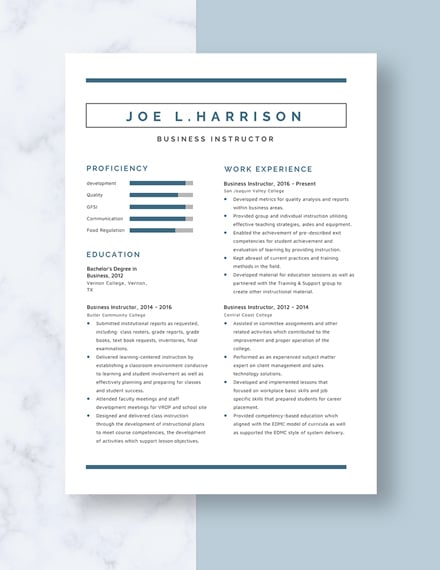 Business Instructor Resume Template