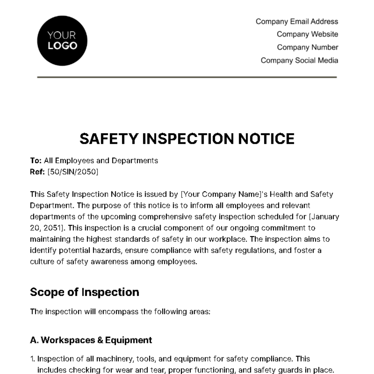 Free Safety Inspection Notice Template