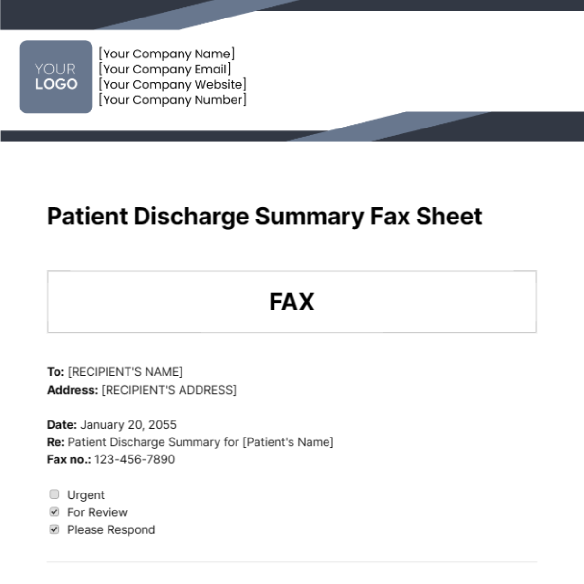 Free Patient Discharge Summary Fax Sheet Template