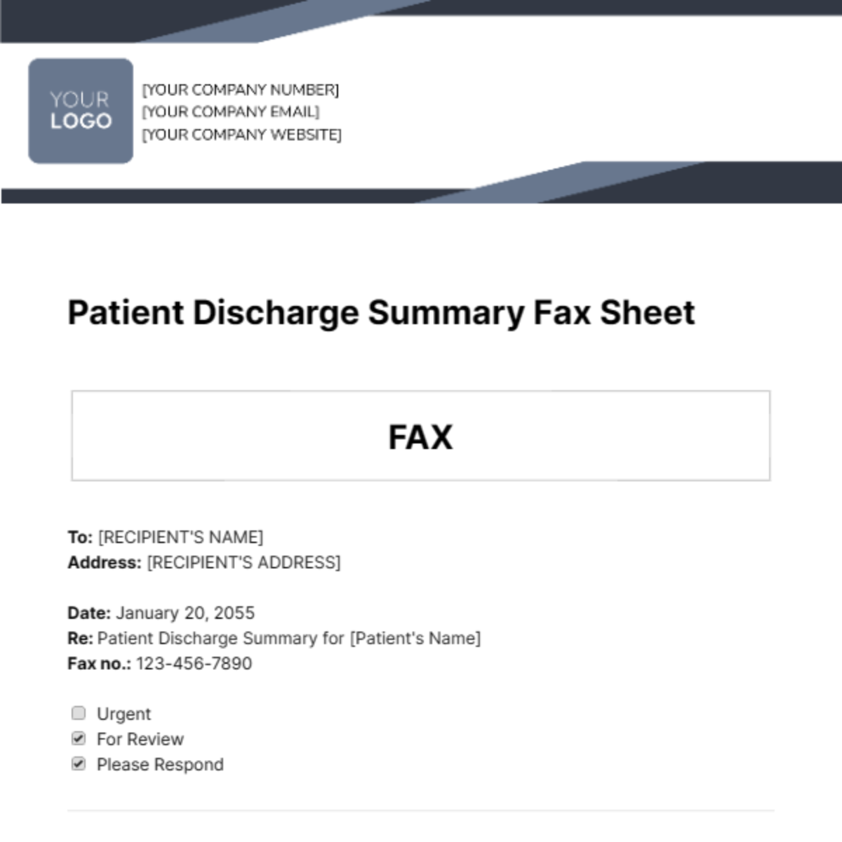 Patient Discharge Summary Fax Sheet Template