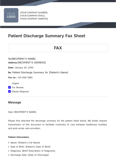 Free Patient Discharge Summary Fax Sheet Template to Edit Online