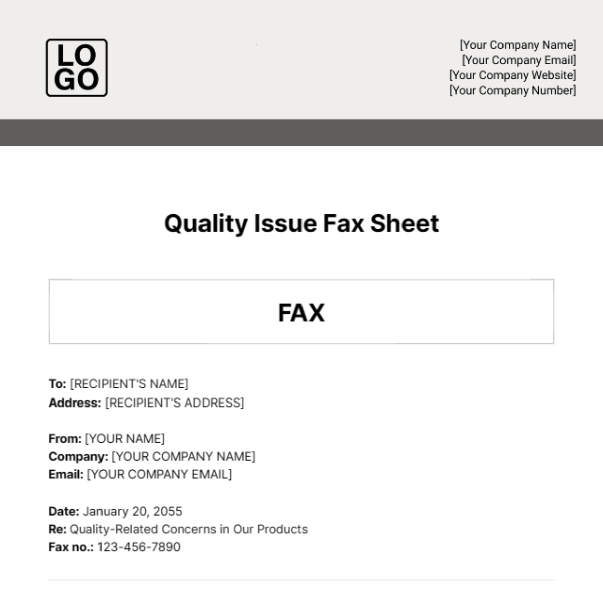 Free Quality Issue Fax Sheet Template