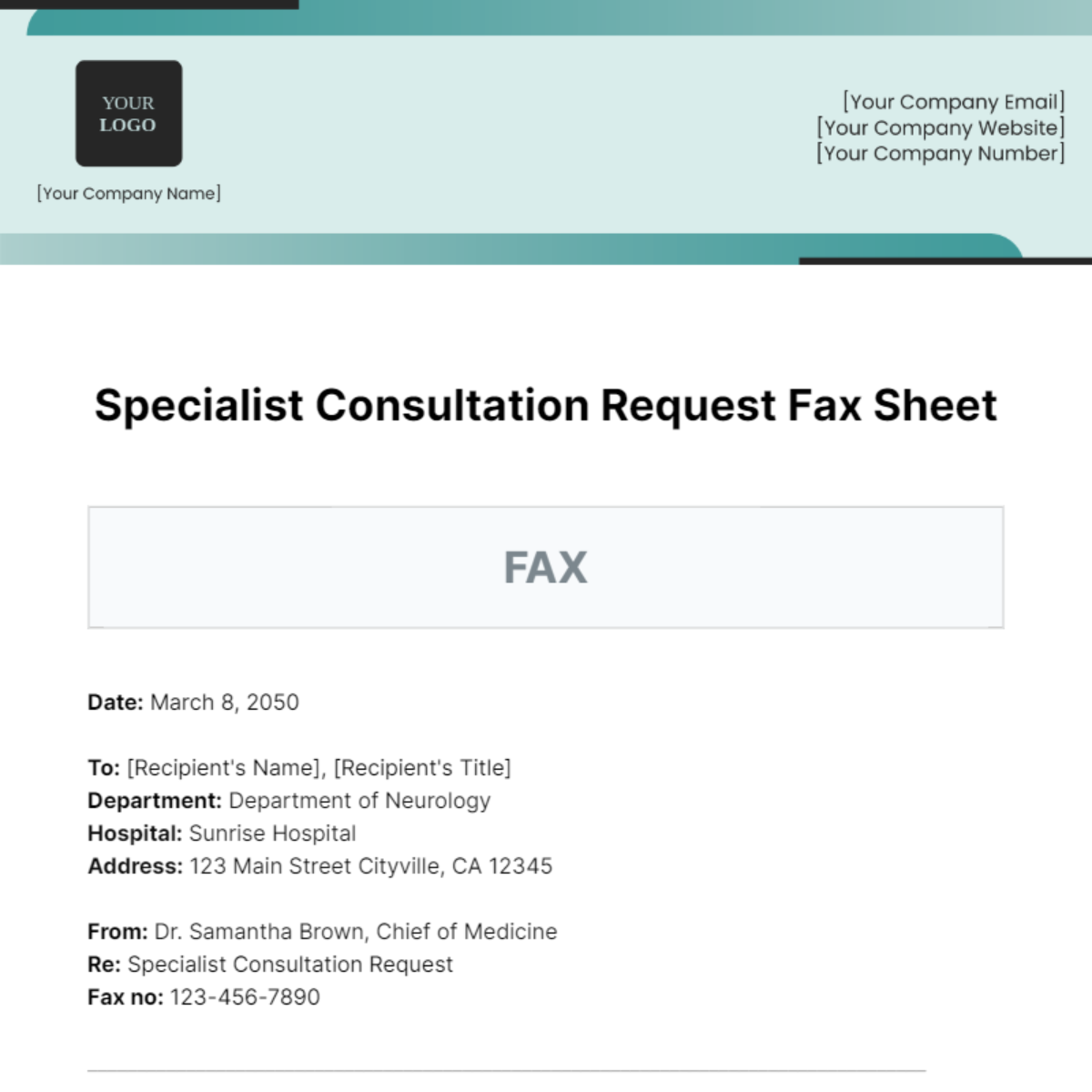 Free Specialist Consultation Request Fax Sheet Template