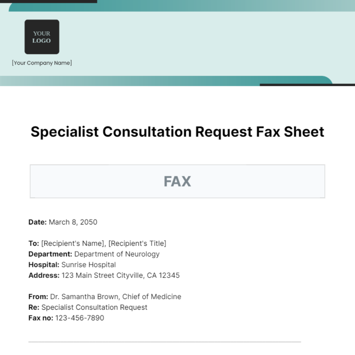 Specialist Consultation Request Fax Sheet Template
