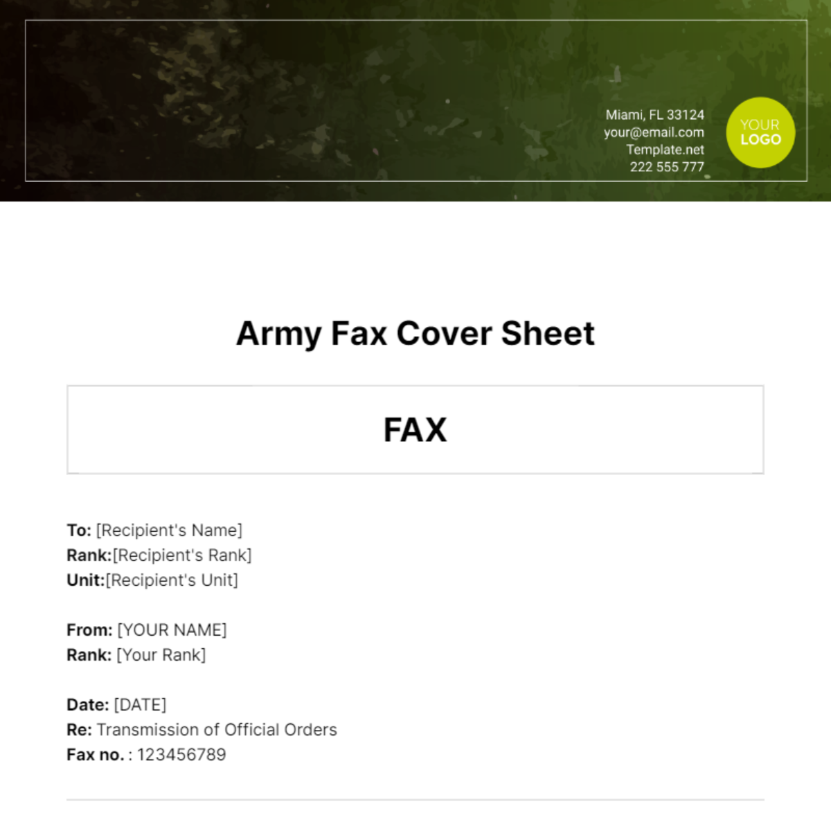 Army Fax Cover Sheet Template - Edit Online & Download