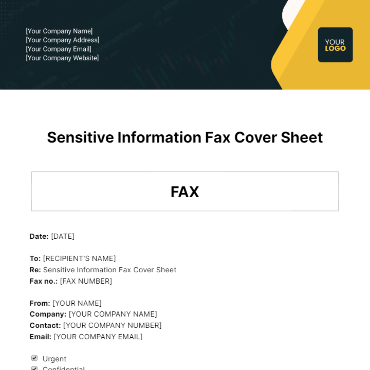 Sensitive Information Fax Cover Sheet Template